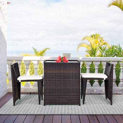3 Pieces Cushioned Outdoor Wicker Patio Set with No Assembly NeededÂ 