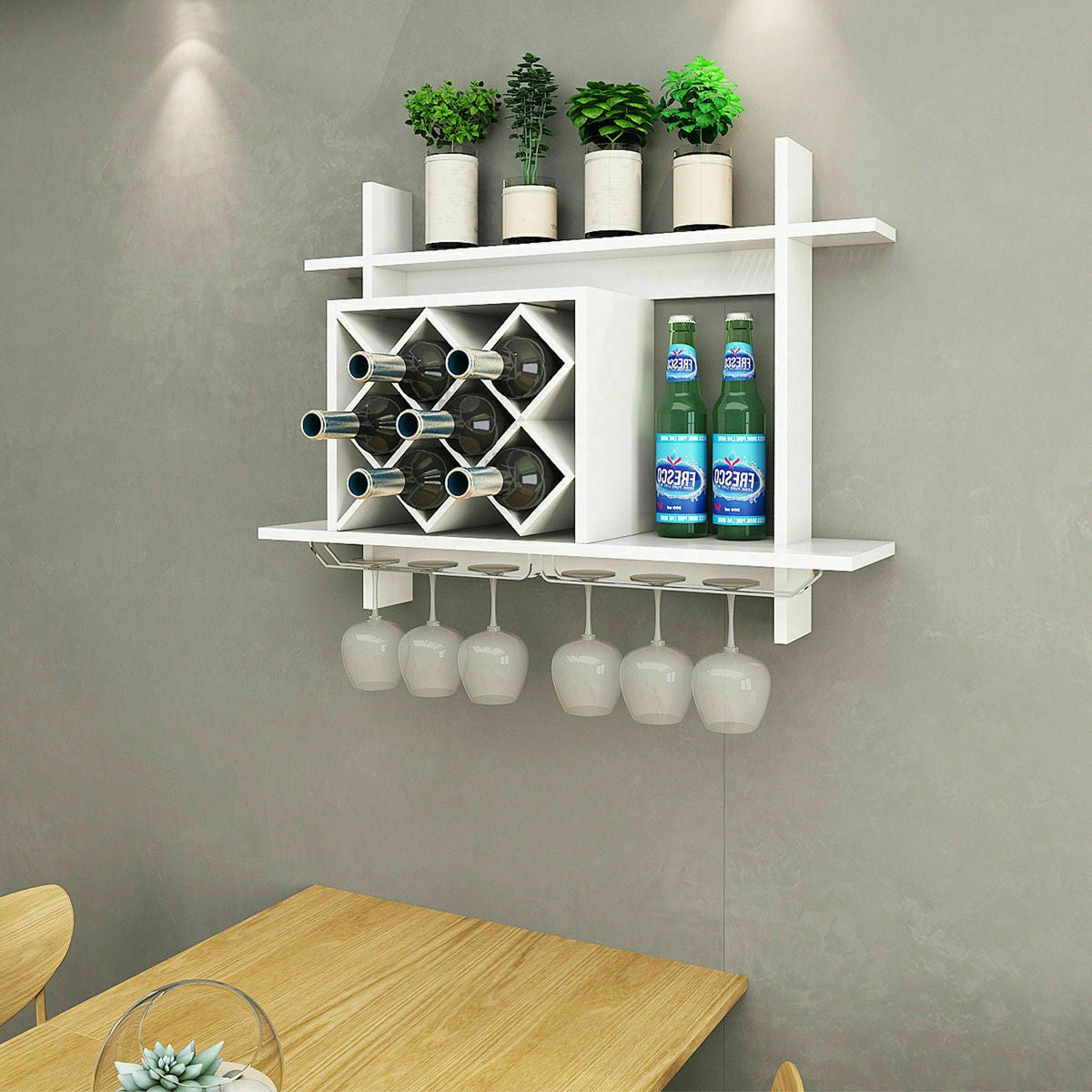 Household Wall Mount Wine Rack Organizer with Glass Holder Storage ShelfÂ 