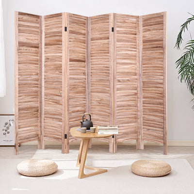 6 Panels Classic Venetian Wooden Slat Room Screen-BrownÂ 