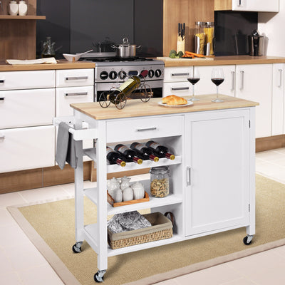 Kitchen Island Cart Rolling Serving Cart Wood Trolley-WhiteÂ 