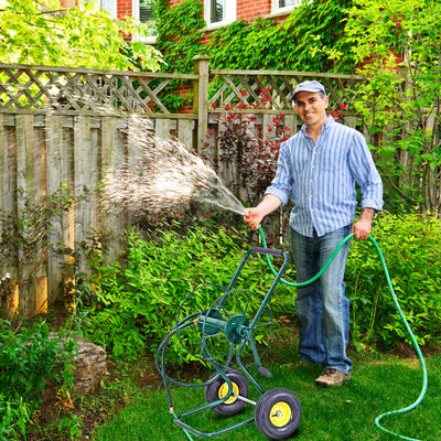 Garden Steel Frame Wheeled Hose Reel CartÂ 