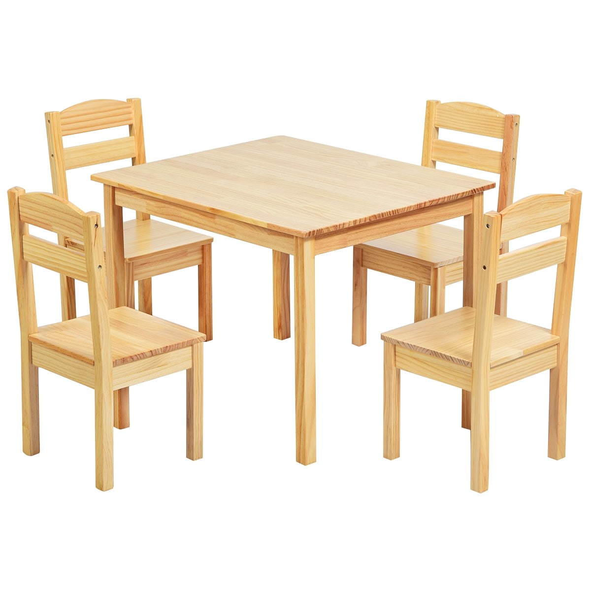 5 Pieces Kids Pine Wood Table Chair Set-Natural