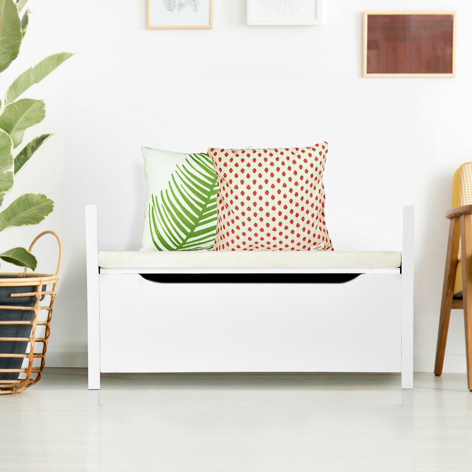 34.5 ×15.5 ×19.5 Inch Shoe Storage Bench with Cushion Seat for Entryway-White