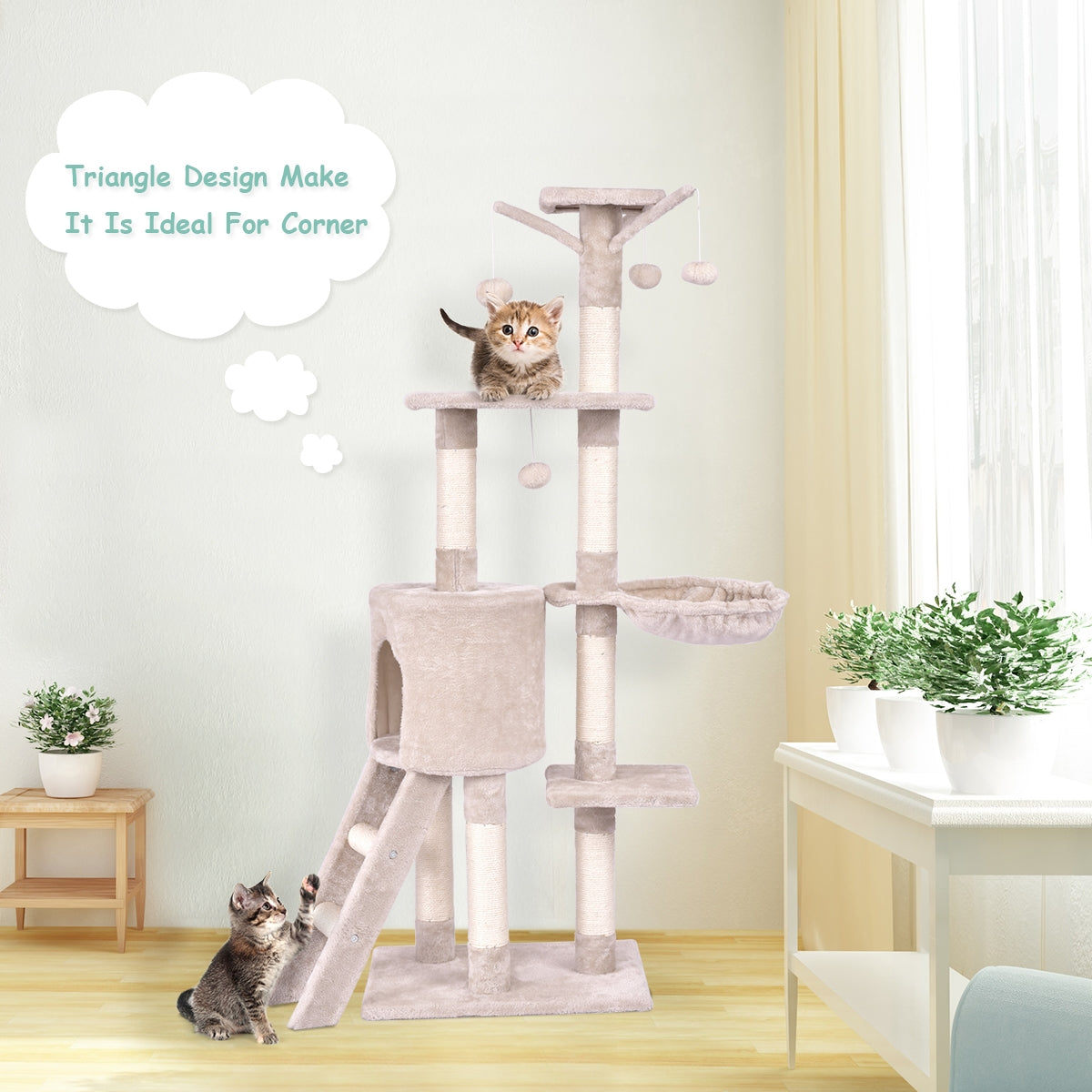 56 Inch Condo Scratching Posts Ladder Cat Play Tree