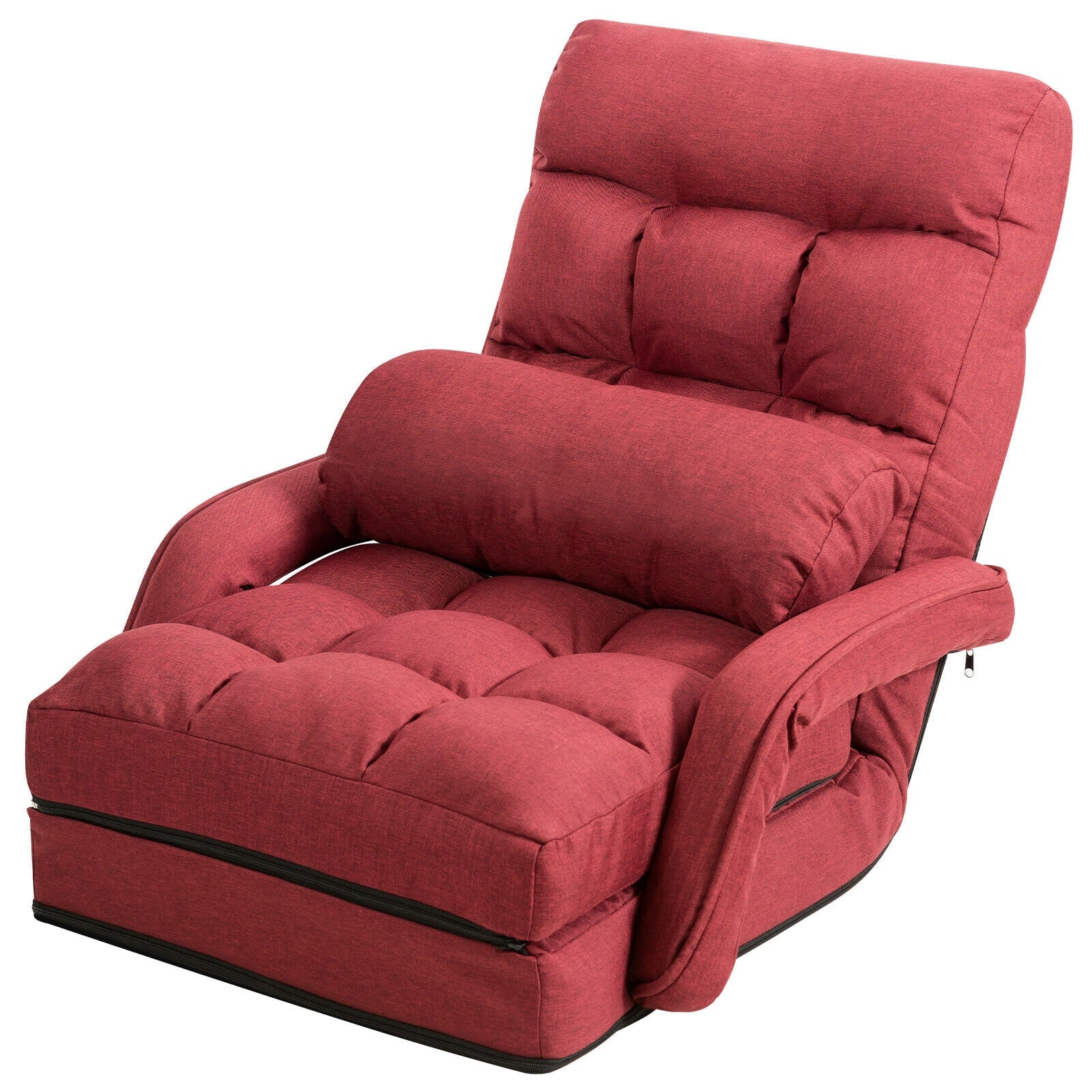 Folding Lazy Floor Chair Sofa with Armrests and Pillow-Red