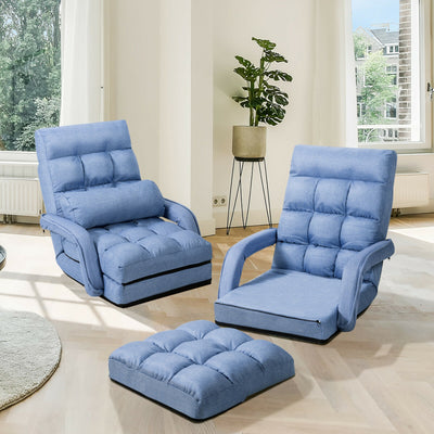 Folding Lazy Floor Chair Sofa with Armrests and Pillow-BlueÂ 