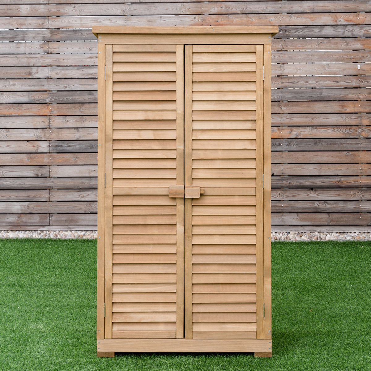 63 Inch Tall Wooden Garden Storage Shed in Shutter DesignÂ 