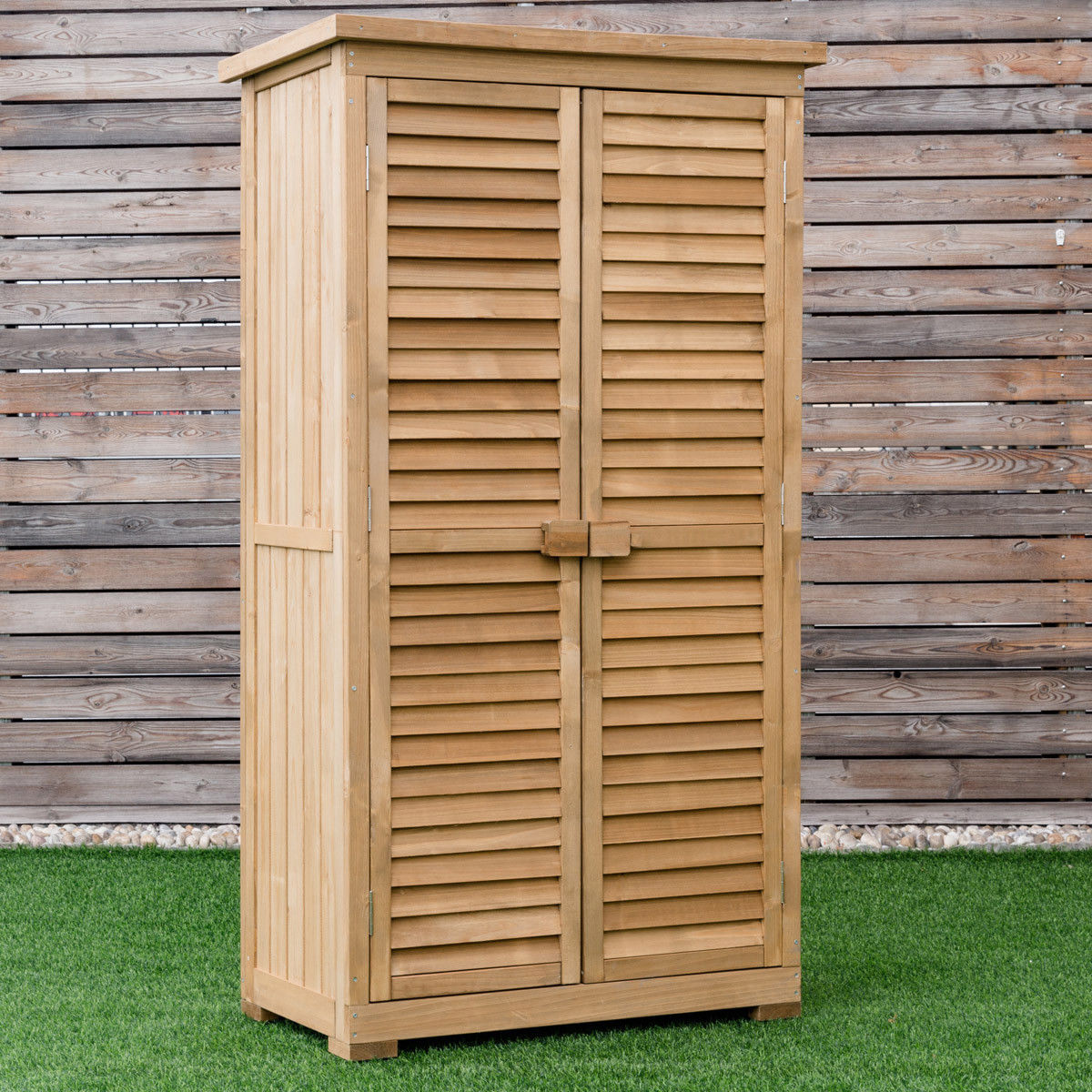 63 Inch Tall Wooden Garden Storage Shed in Shutter DesignÂ 