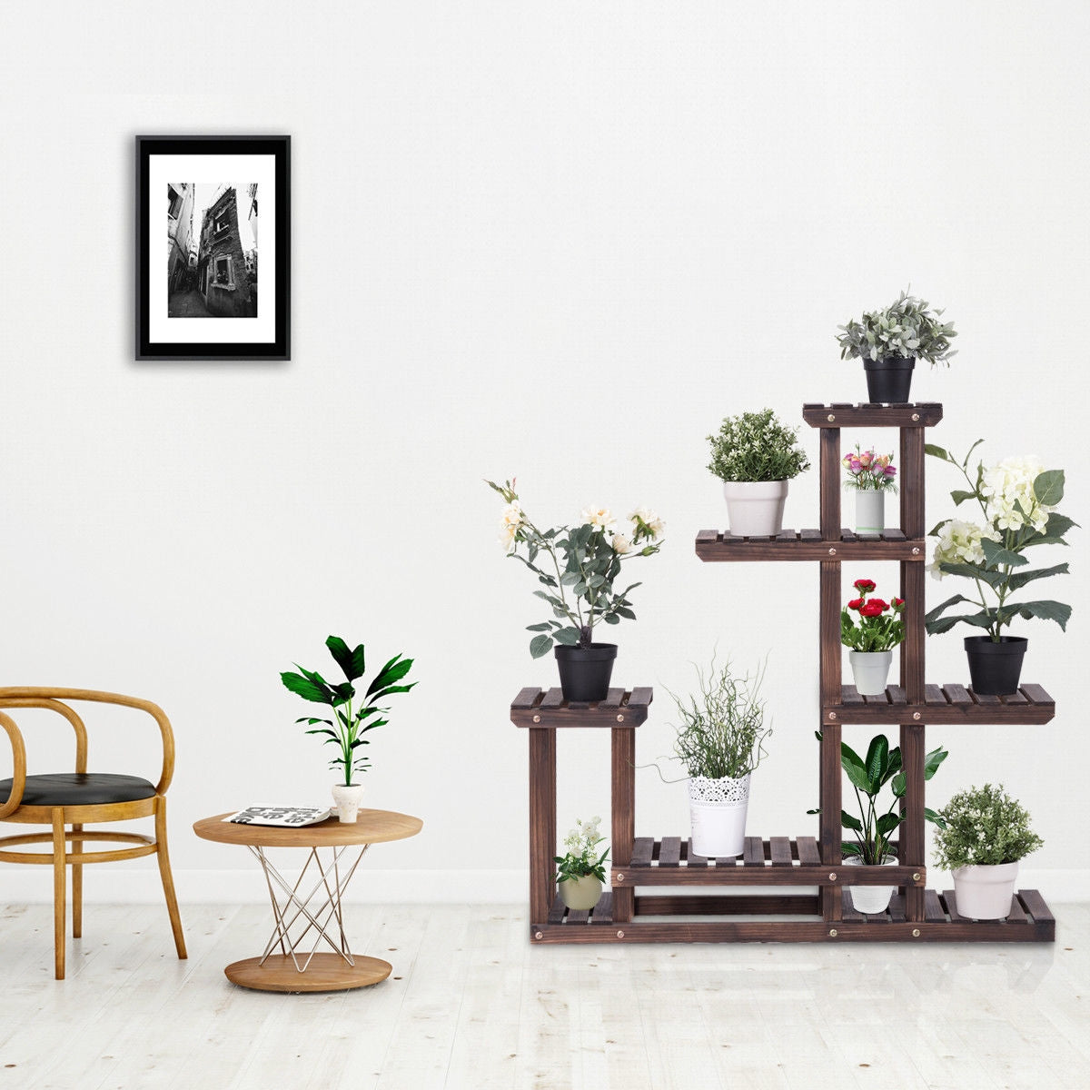 6-Tier Garden Wooden Plant Flower Stand Shelf for Multiple Plants Indoor or Outdoor