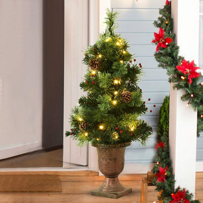 3'/4'/5' LED Christmas Entrance Tree w/ Red Berries Pine Cones-4'Â 