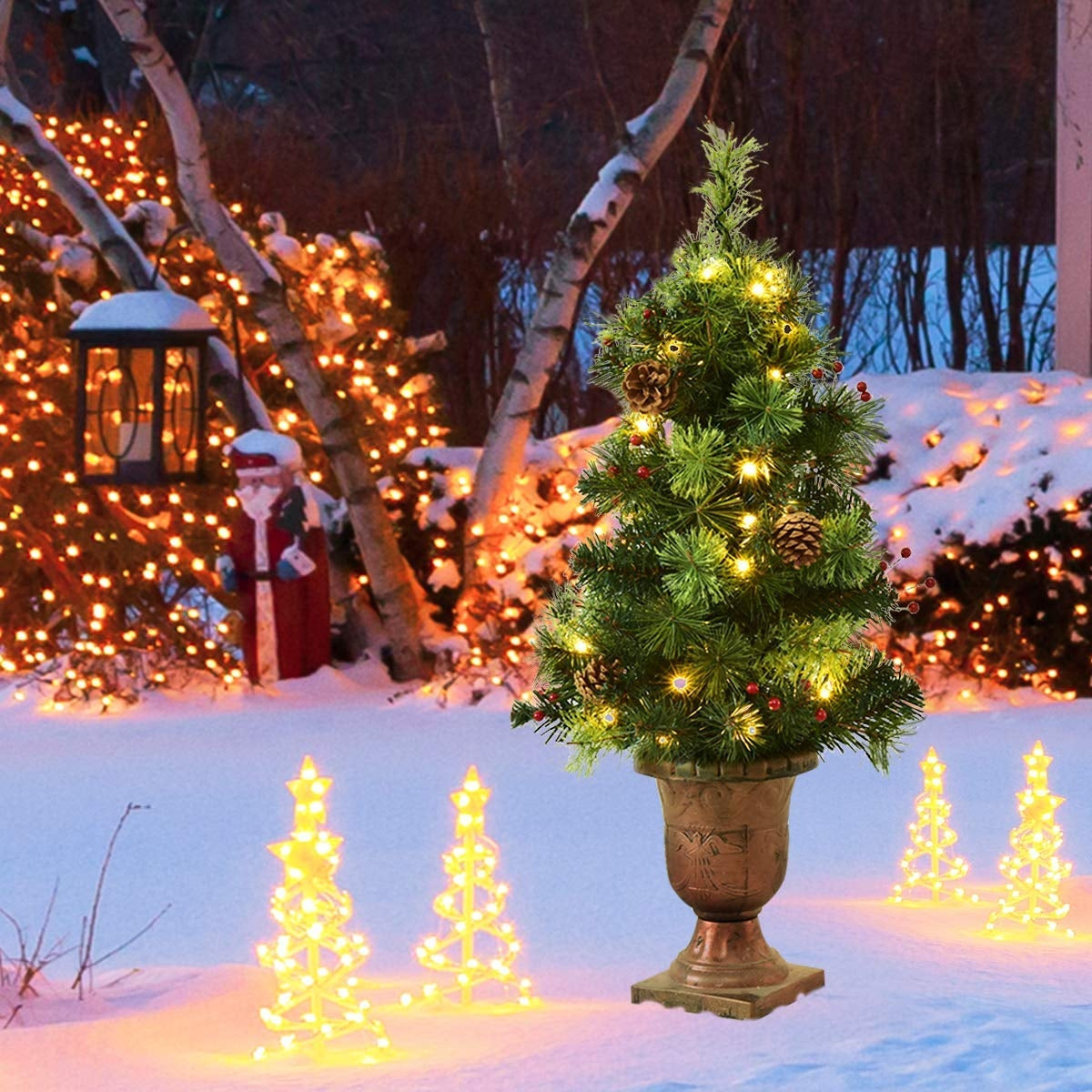 3'/4'/5' LED Christmas Entrance Tree w/ Red Berries Pine Cones-4'