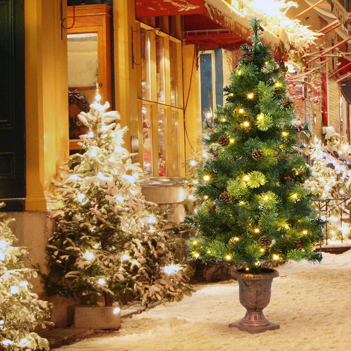 3'/4'/5' LED Christmas Entrance Tree w/ Red Berries Pine Cones-4'