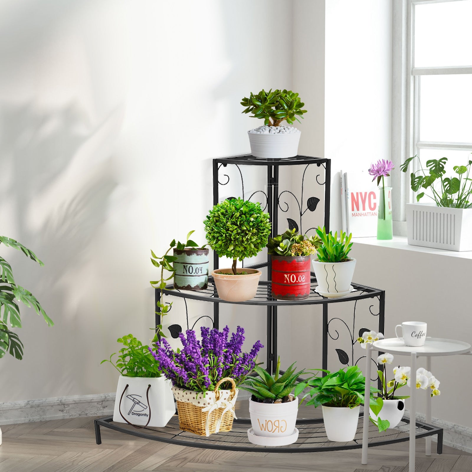 3 Tier Floral Corner Metal Plant Pot RackÂ 