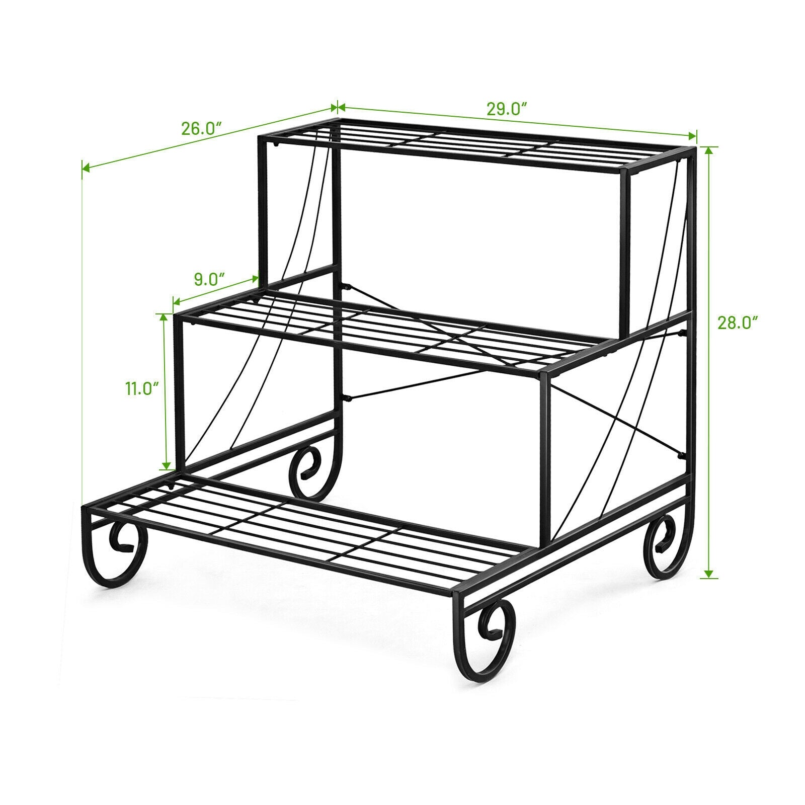 3 Tier Outdoor Metal Garden Planter Holder ShelfÂ 