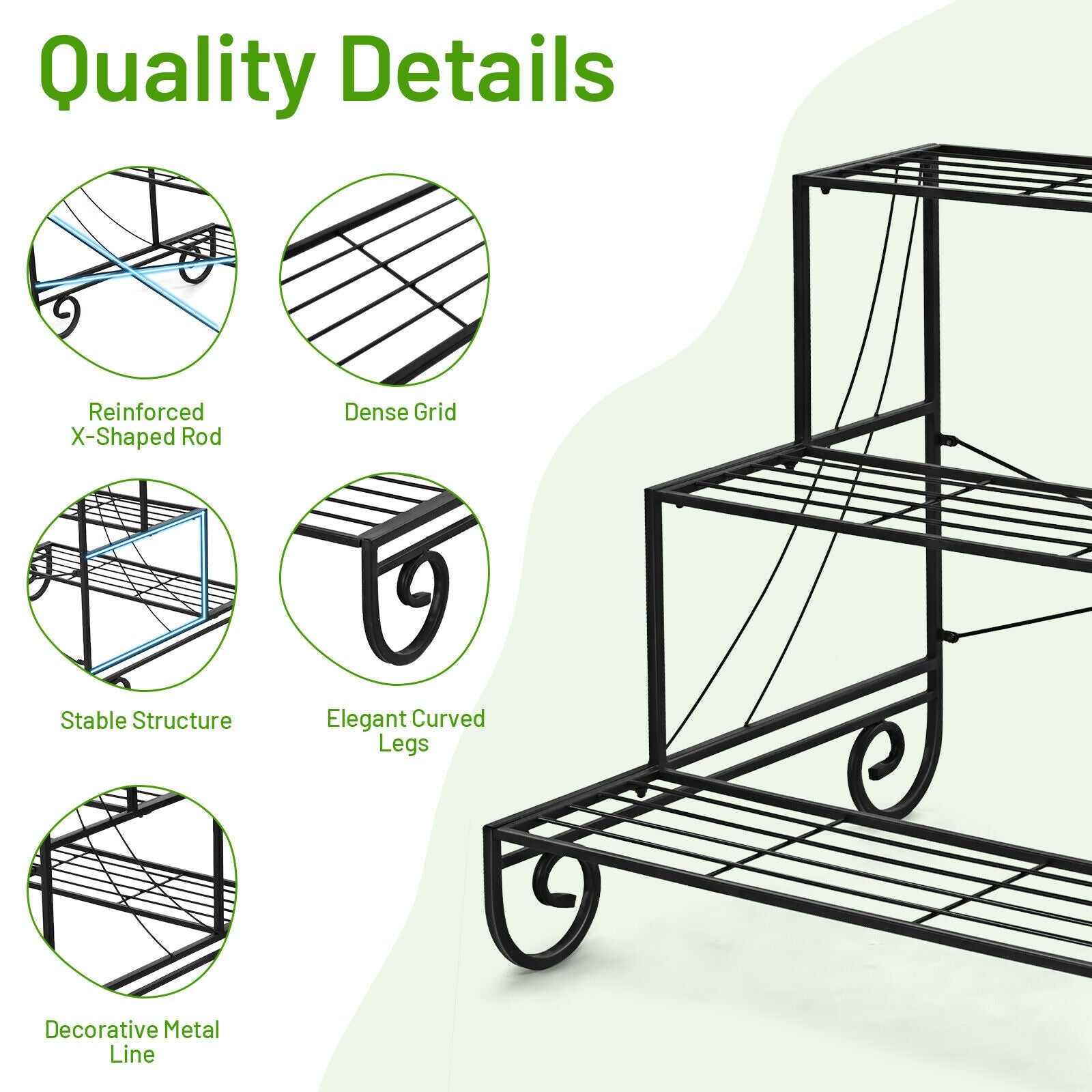 3 Tier Outdoor Metal Garden Planter Holder ShelfÂ 