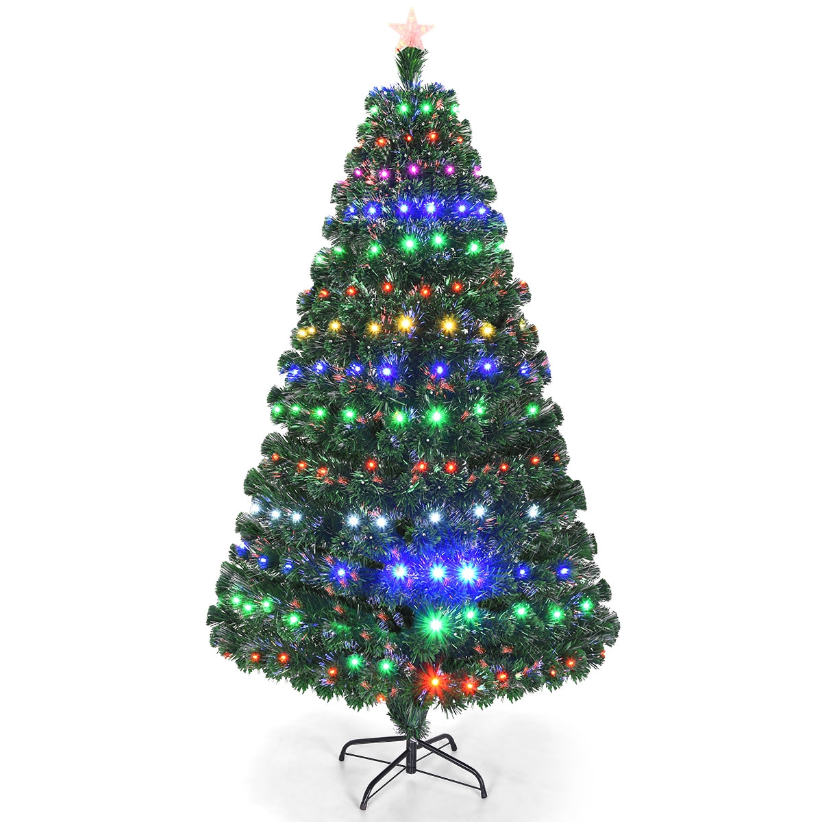 5/6/7 Feet Multicolor Artificial Christmas Tree with LED Light and Metal Stand-7 Feet