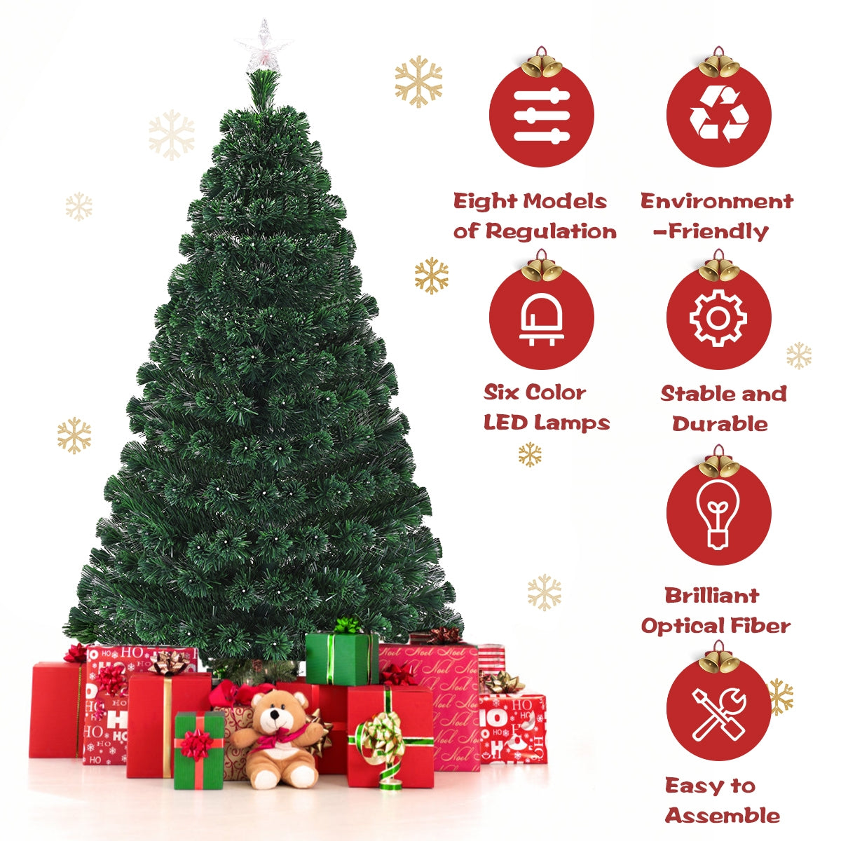 5/6/7 Feet Multicolor Artificial Christmas Tree with LED Light and Metal Stand-7 Feet