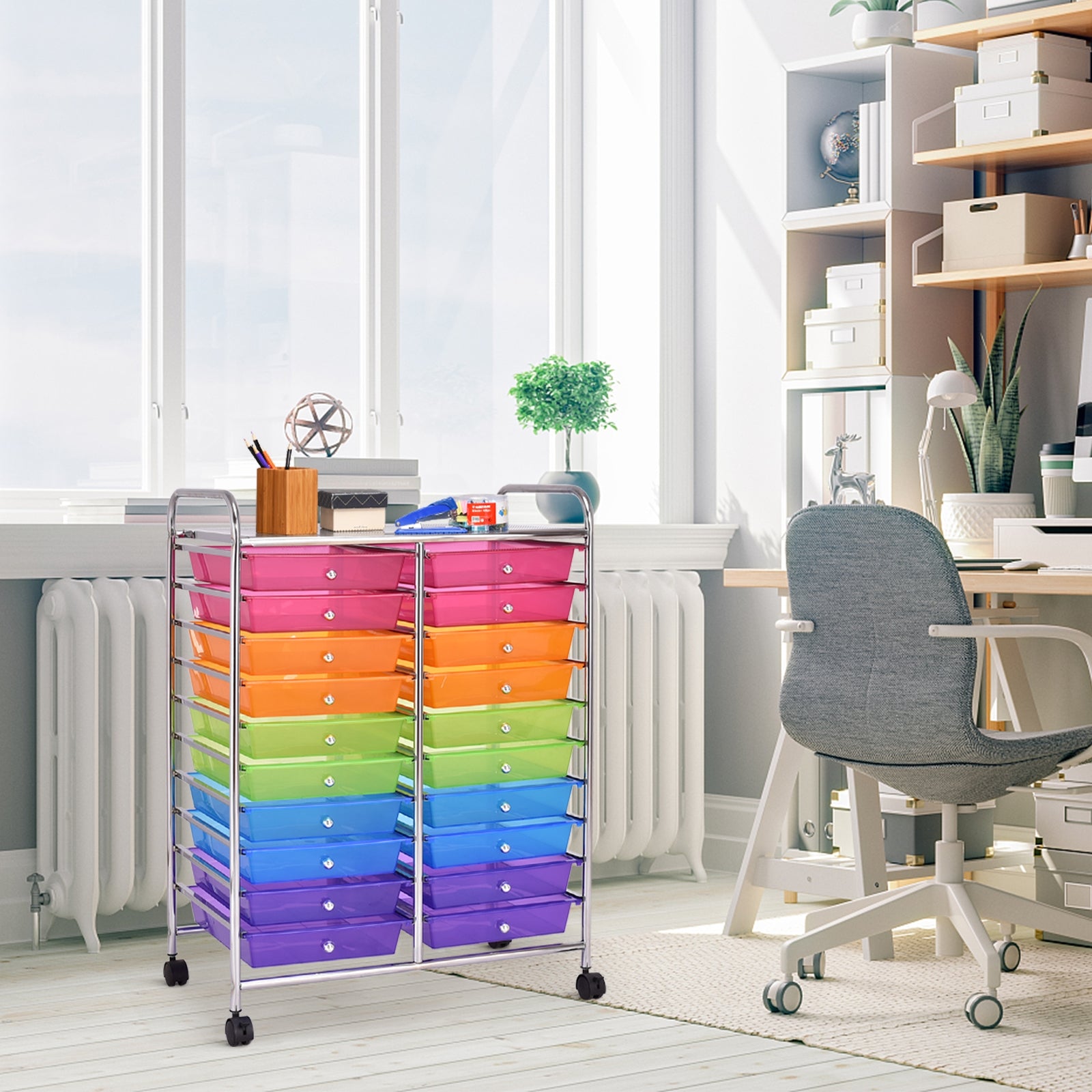 20 Drawers Storage Rolling Cart Studio Organizer-Multicolor