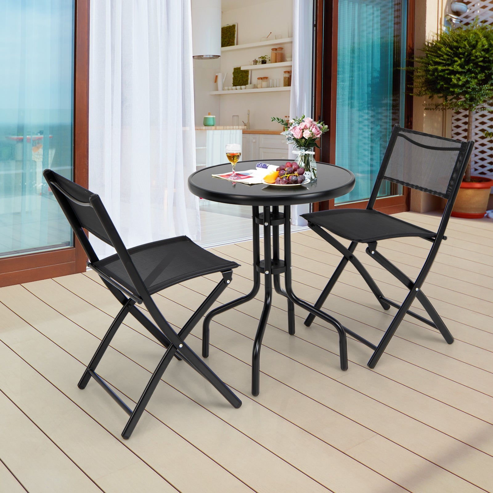 3 Pieces Folding Bistro Table Chairs Set for Indoor and Outdoor