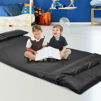 Foldable PU Leather Leisure Floor Sofa Bed with 2 Pillows-BlackÂ 