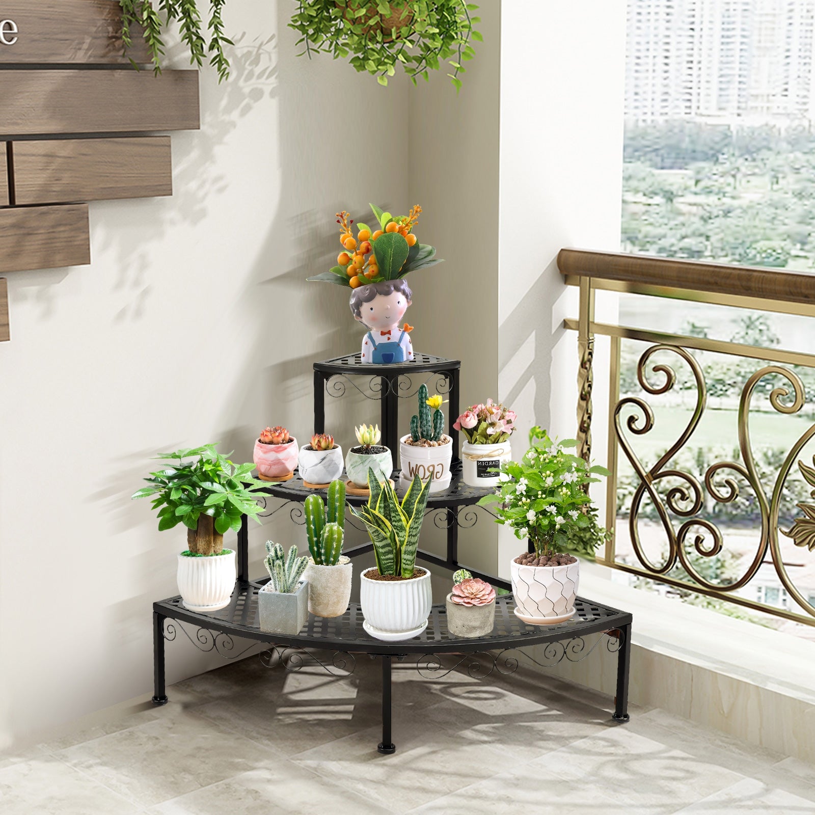 3-Tier Corner Metal Flower Ladder Plant StandÂ 