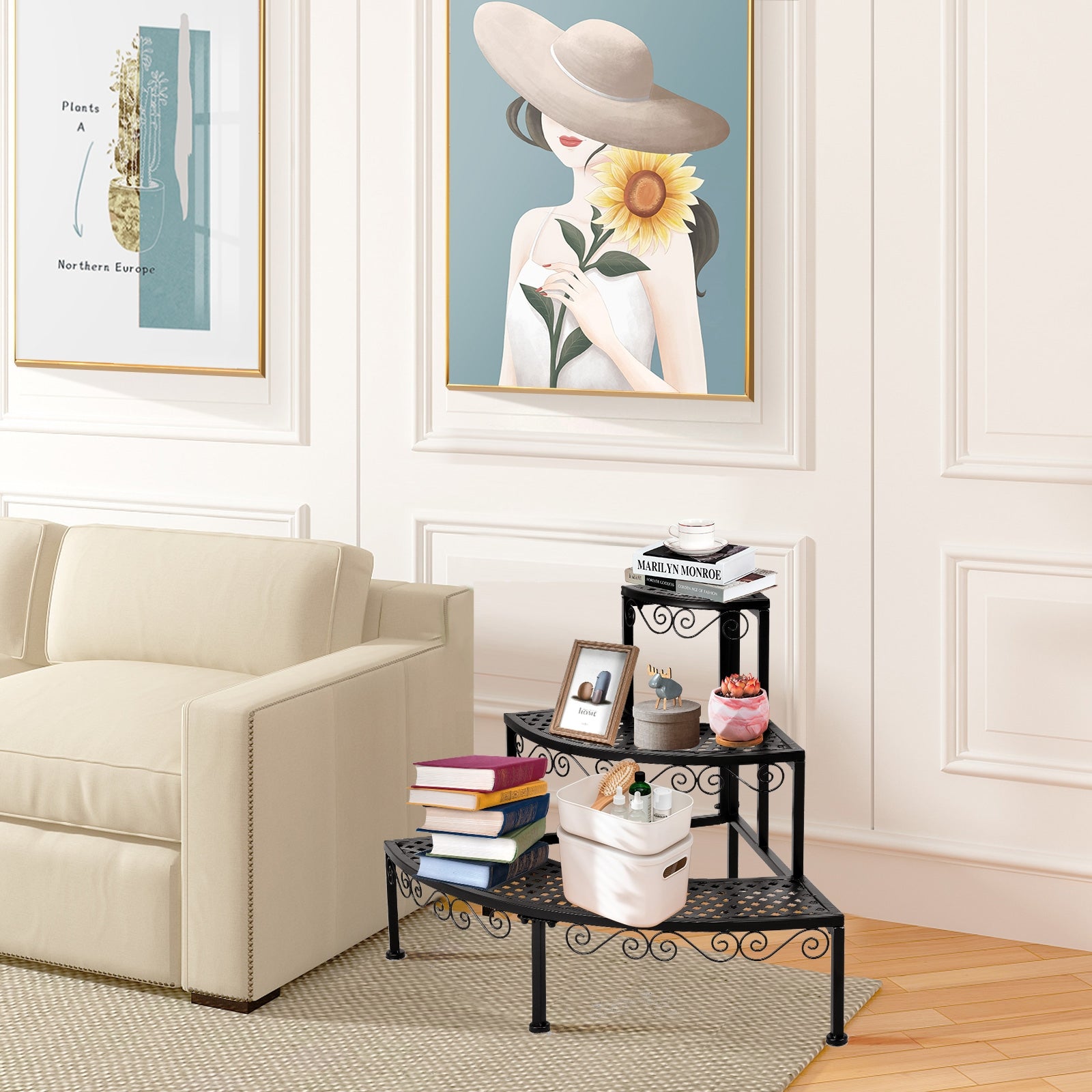 3-Tier Corner Metal Flower Ladder Plant StandÂ 