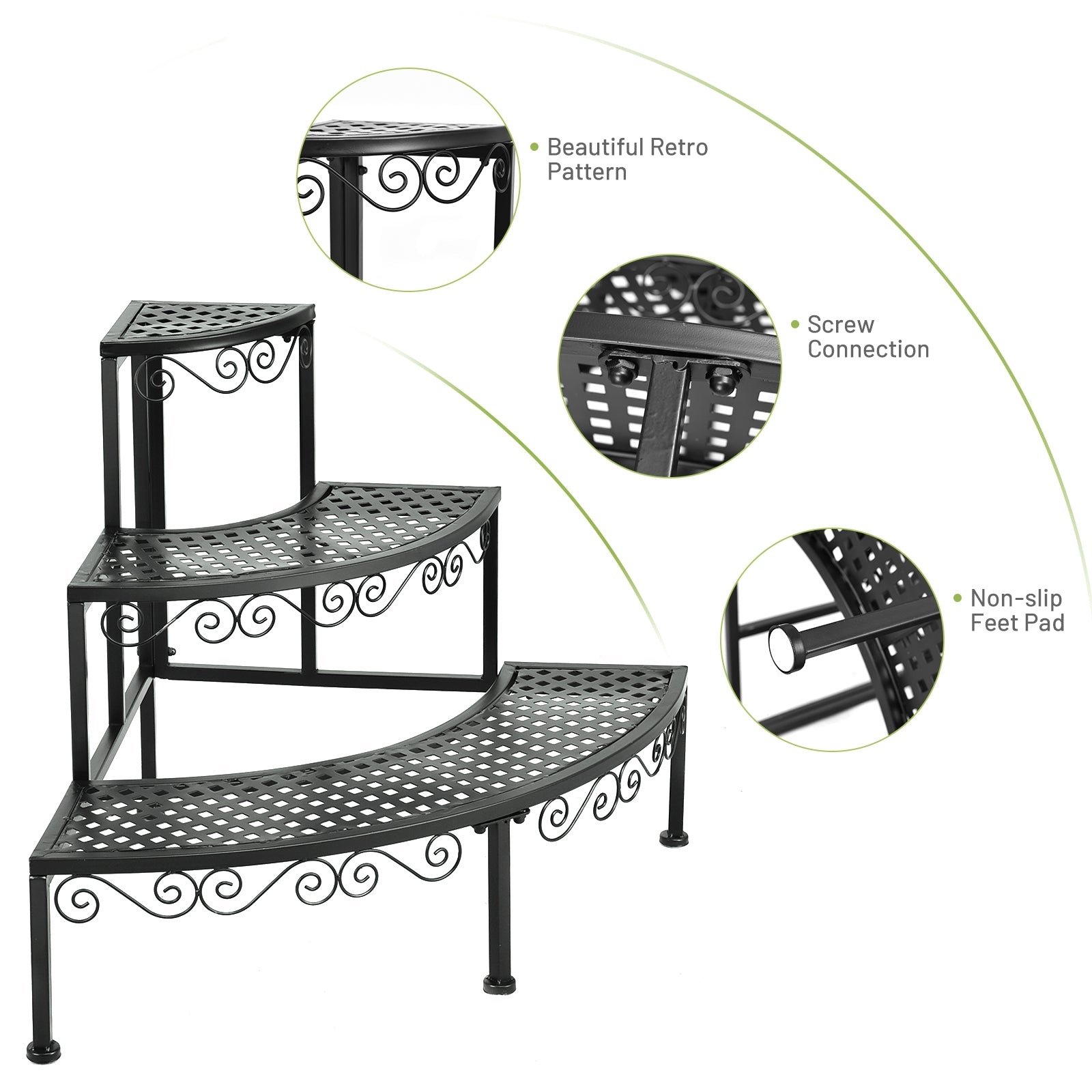 3-Tier Corner Metal Flower Ladder Plant StandÂ 