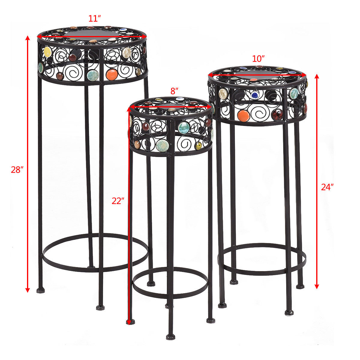 3 Pieces Round Display Ceramic Beads Metal Plant Stand