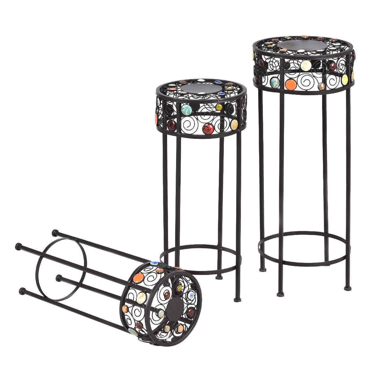 3 Pieces Round Display Ceramic Beads Metal Plant Stand