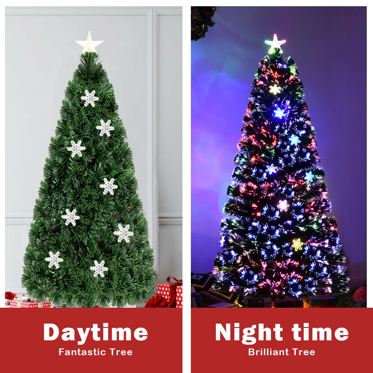 4 / 5 / 6 Feet LED Optic Artificial Christmas Tree with Snowflakes