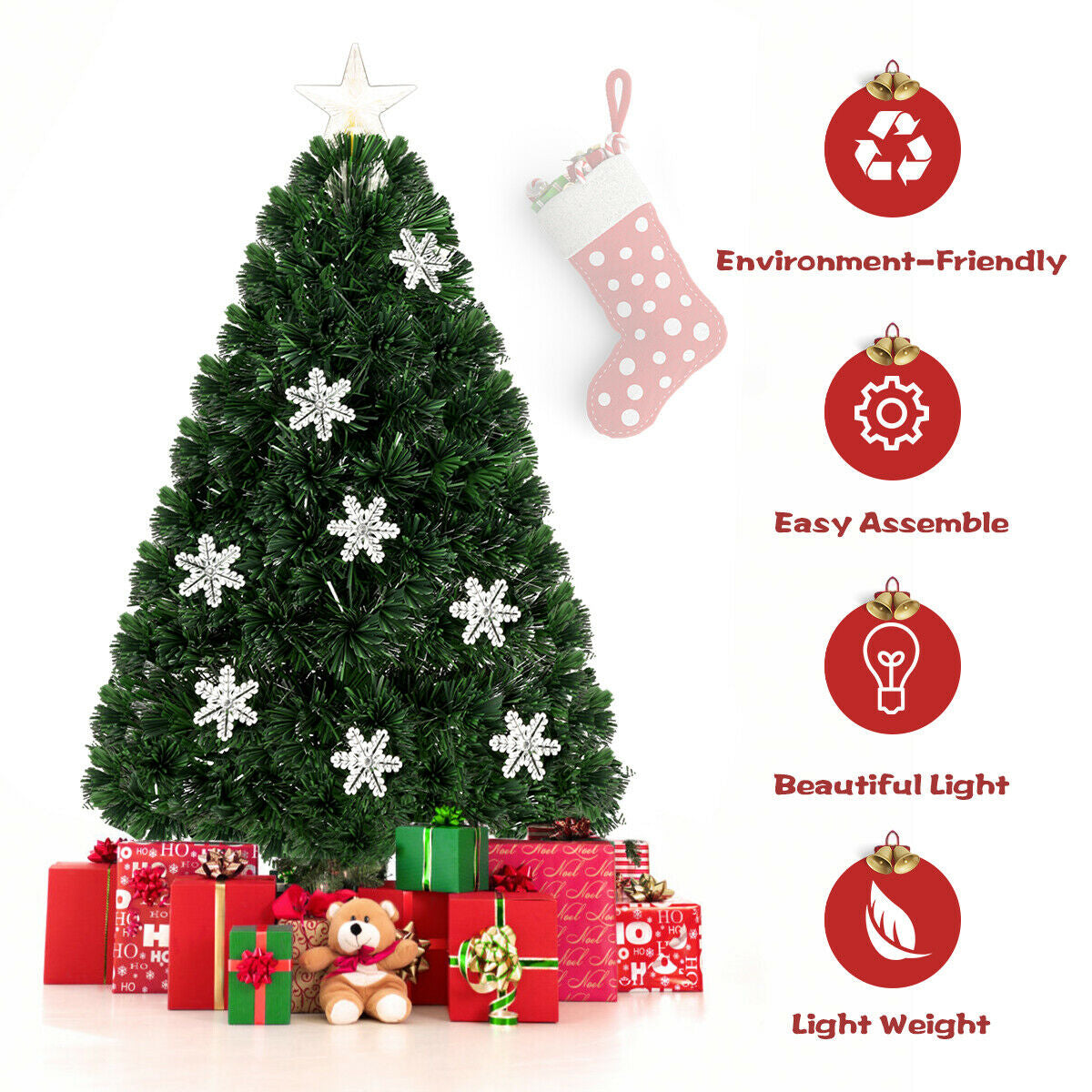 4 / 5 / 6 Feet LED Optic Artificial Christmas Tree with Snowflakes