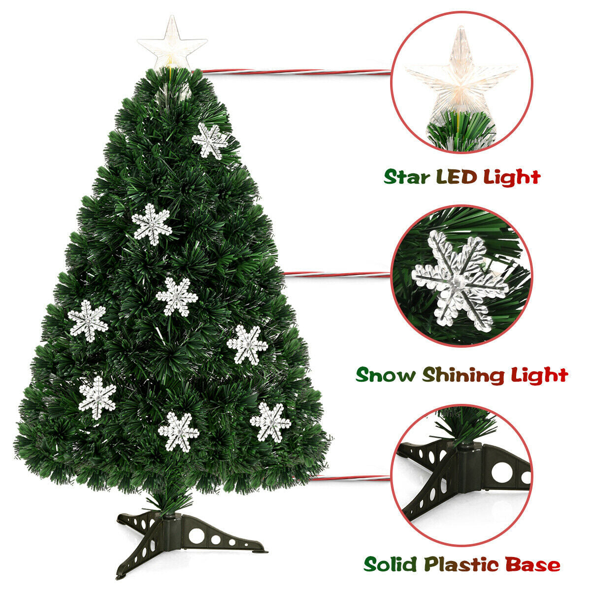 4 / 5 / 6 Feet LED Optic Artificial Christmas Tree with Snowflakes