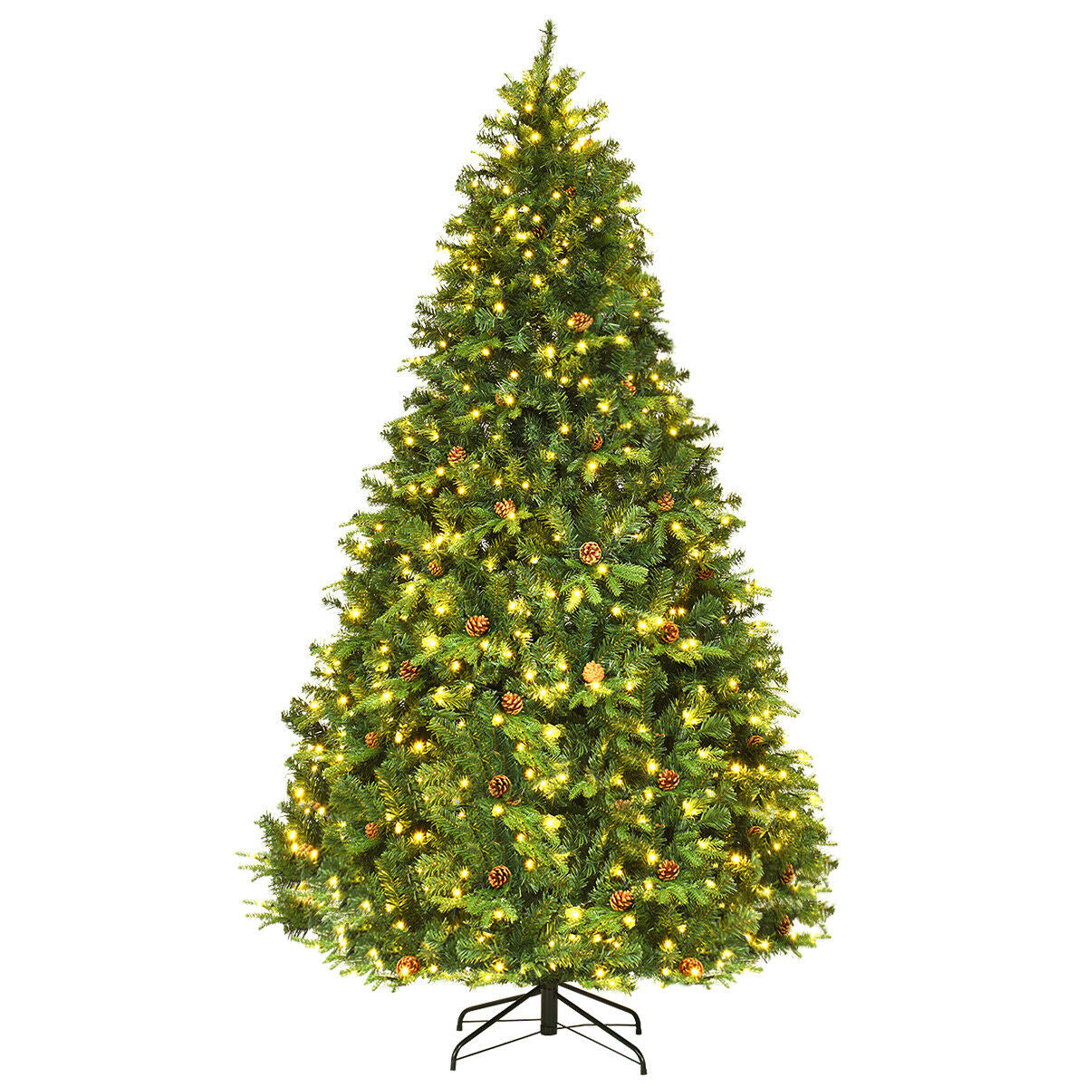 Flocked Artificial Christmas Tree with LED Lights and Pine Cones-8 ft