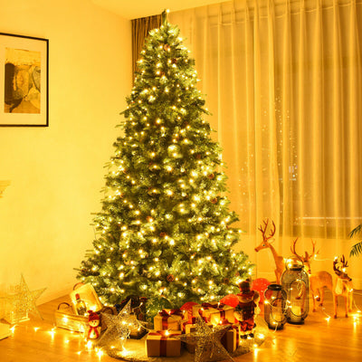 Flocked Artificial Christmas Tree with LED Lights and Pine Cones-8 ftÂ 