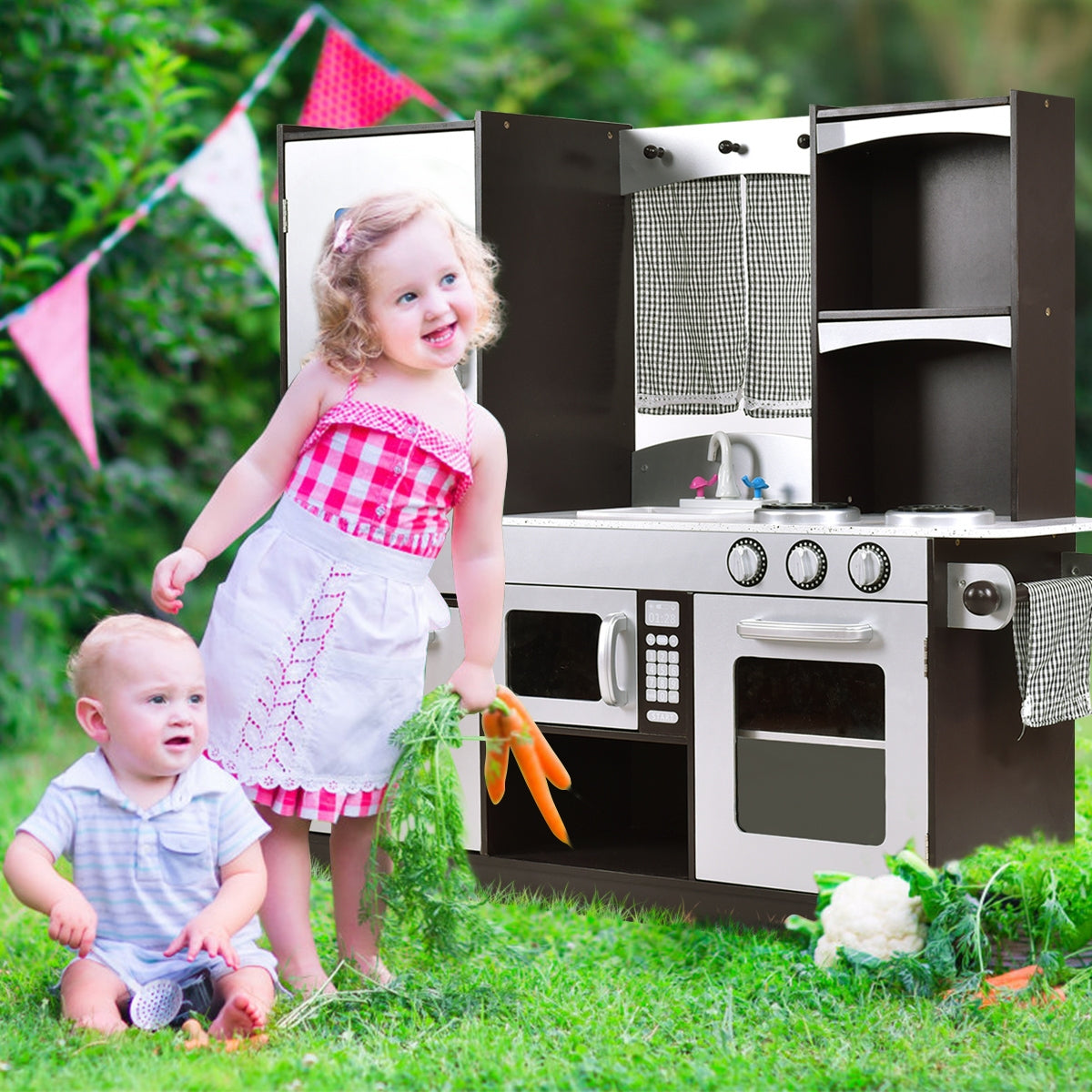 Kids Wooden Modern Kitchen Cooking Pretend Play Set