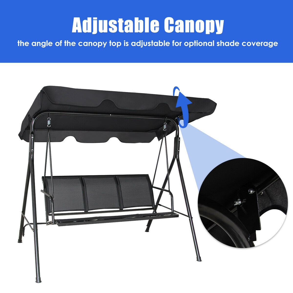 Outdoor Patio Swing Canopy 3 Person Canopy Swing Chair-BlackÂ 