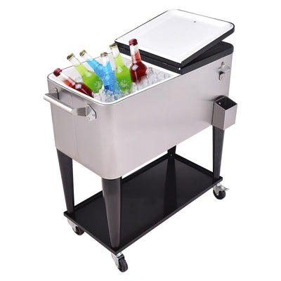 80 Quart Patio Rolling Stainless Steel Ice Beverage CoolerÂ 