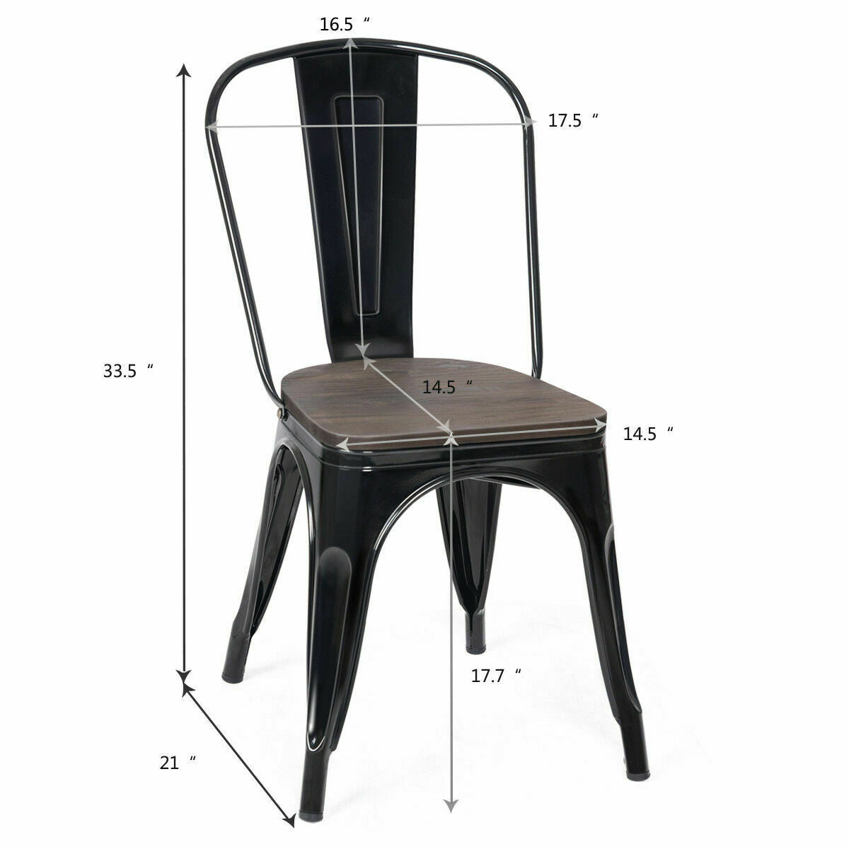 18 Inch Height Set of 4 Stackable Style Metal Wood Dining Chair-BlackÂ 