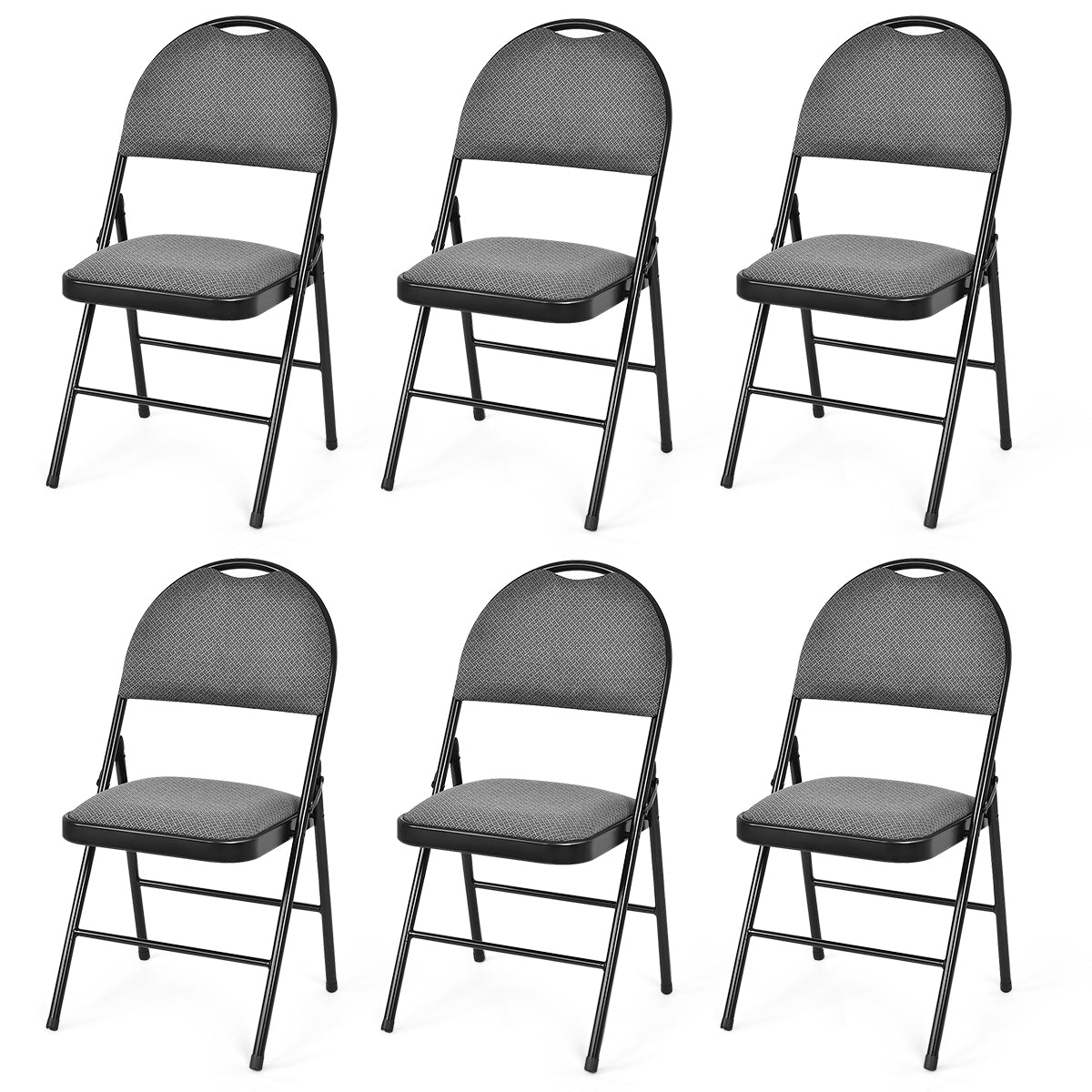 6 Pack Folding Chairs Portable Padded Office Kitchen Dining Chairs-BlackÂ 