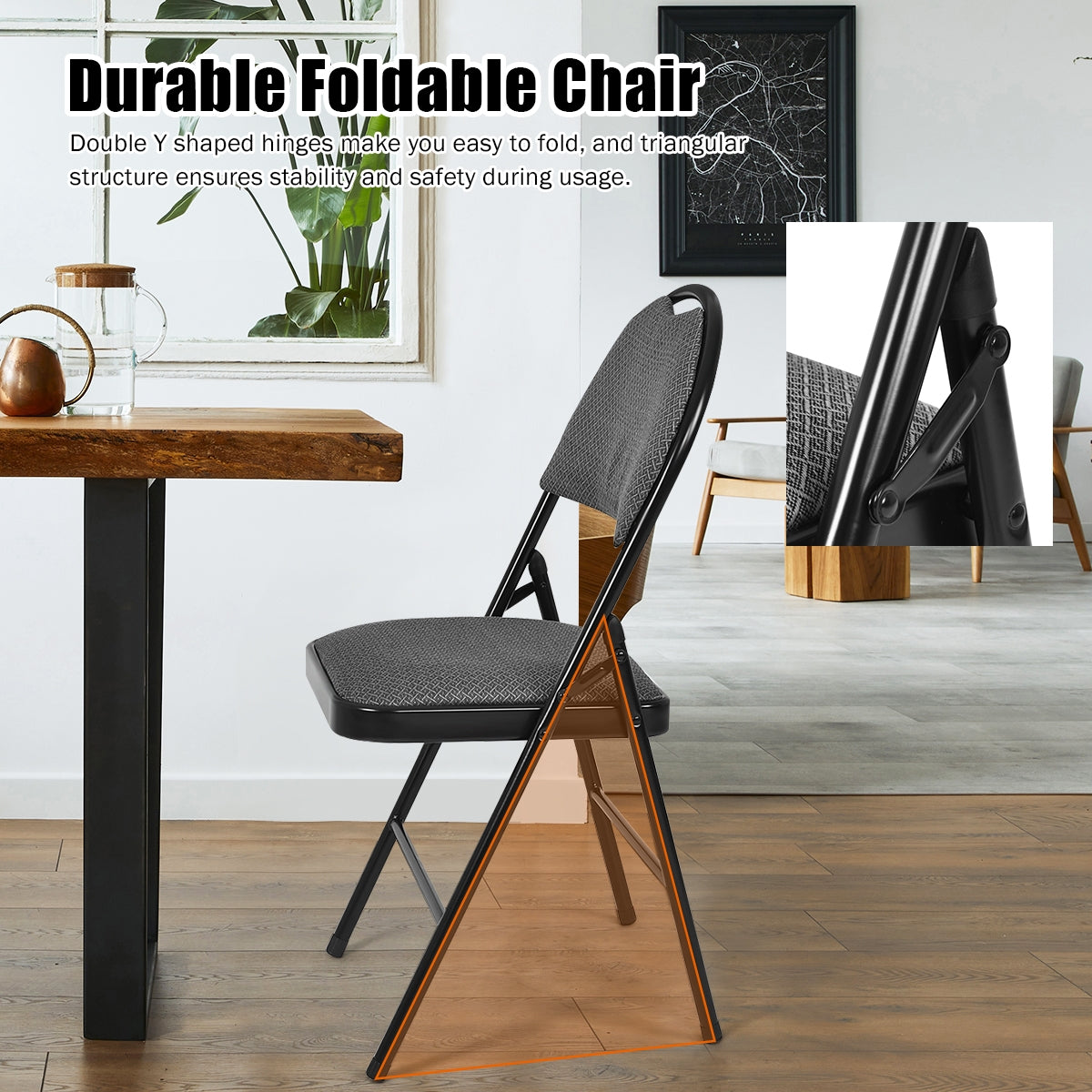 6 Pack Folding Chairs Portable Padded Office Kitchen Dining Chairs-BlackÂ 