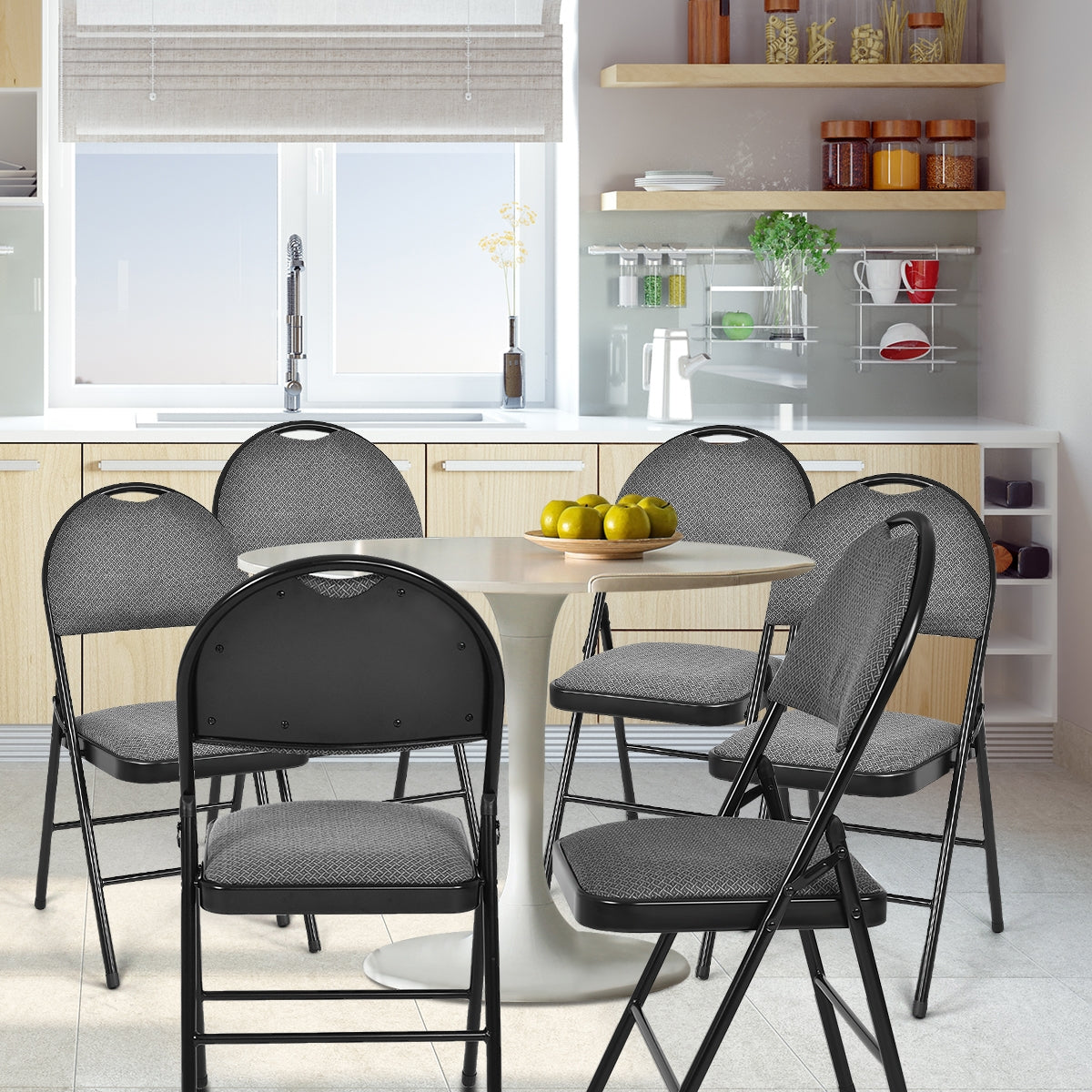 6 Pack Folding Chairs Portable Padded Office Kitchen Dining Chairs-BlackÂ 