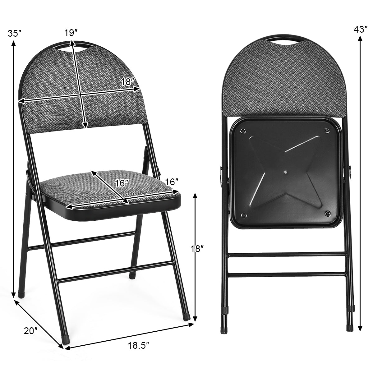 6 Pack Folding Chairs Portable Padded Office Kitchen Dining Chairs-BlackÂ 