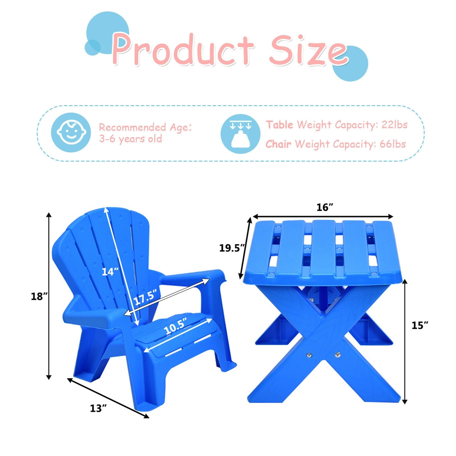 3-Piece Plastic Children Table Chair Set-Blue