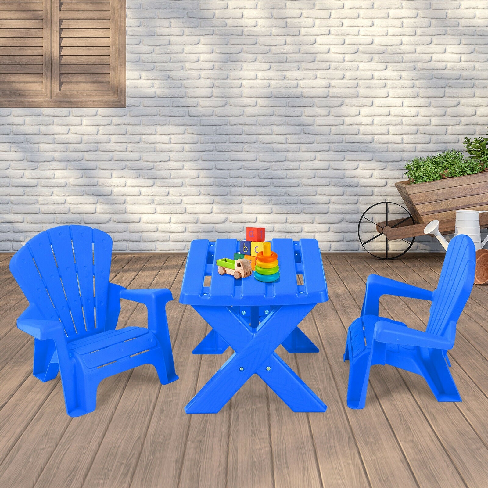 3-Piece Plastic Children Table Chair Set-Blue