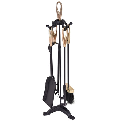 5 Pieces Stylish Gold Iron Fireplace Tools SetÂ 