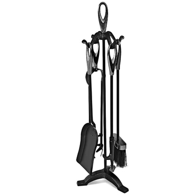 5 Pieces Rustic Heavy Duty Compact Wrought Iron Fireplace Tools SetÂ 