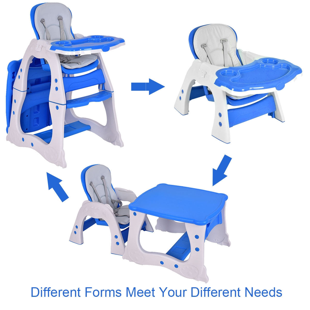 3 in 1 Convertible Play Table Seat Baby High Chair-Blue