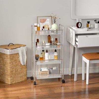 Gray 4 Tier Storage Rack Trolley Cart-GrayÂ 