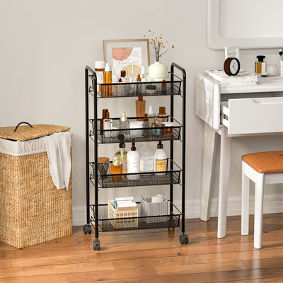 Black 4 Tier Storage Rack Trolley Cart-BlackÂ 