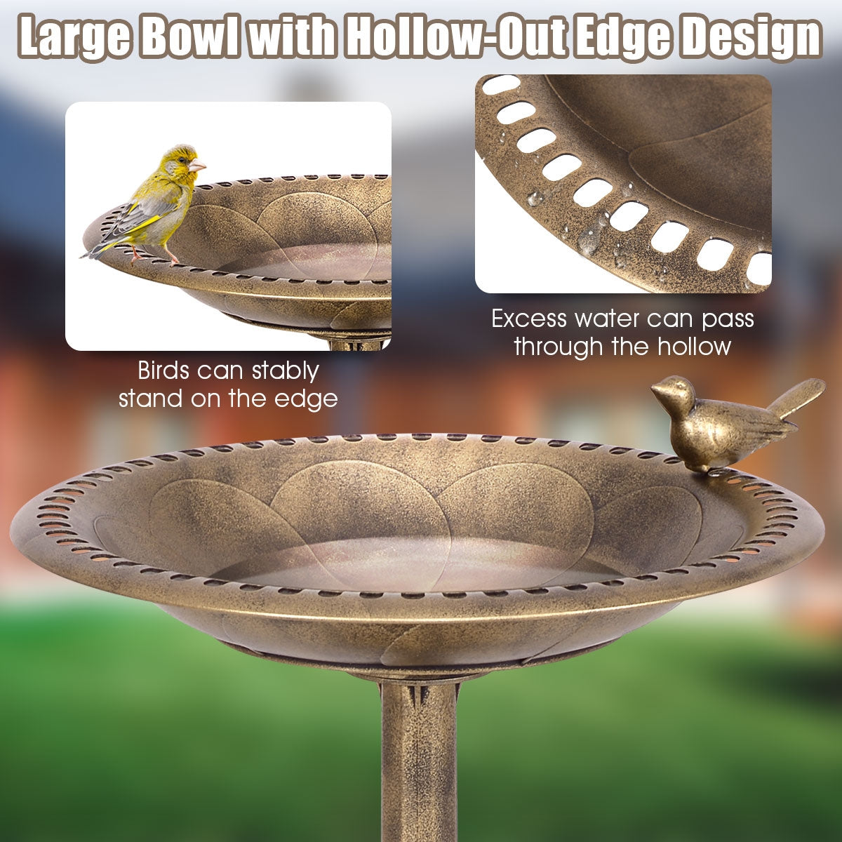 Antique Gold Freestanding Pedestal Bird Bath Feeder